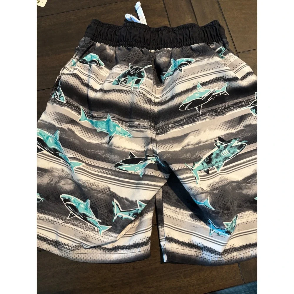 Wonder Nation Boys Shark Print Swim Trunks Size S 6-7
